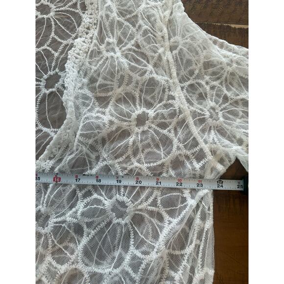 White Lace Floral Maxi Duster Cardigan Kimono Sheer Boho Festival Romantic OS - Picture 10 of 10